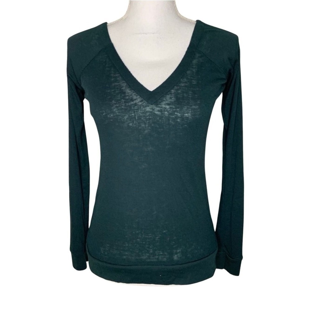 NWT‎ Chaser Cut Out Women Long Sleeve Ribbed Top Small Hunter Green Cotton Blend